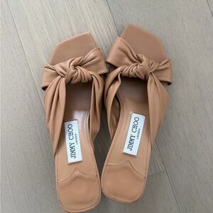 Jimmy Choo Tan Knotted Leather Sandals